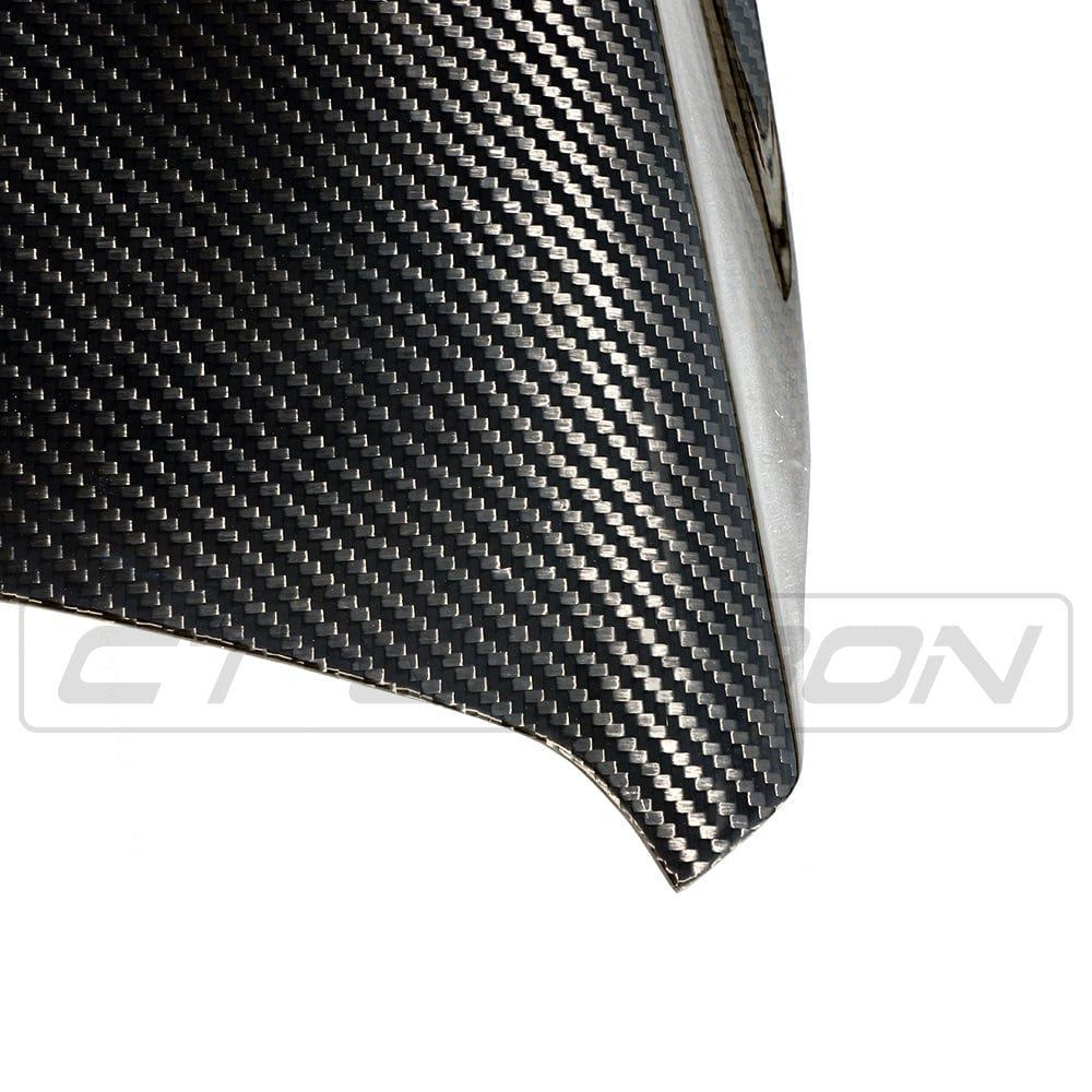 BMW M3 M4 F80 F82 F83 carbon fibre bonnet by CT Carbon, GTS style, lightweight and aerodynamic, shown on a vehicle.