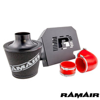 Ramair Ford Focus ST 225 red performance induction kit with ECU holder, showcasing the high-flow air intake system.