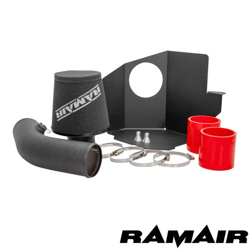 Ramair air filter induction intake kit installed in a Ford Fiesta ST MK8 1.5 Ecoboost engine bay, showing the filter and intake components.