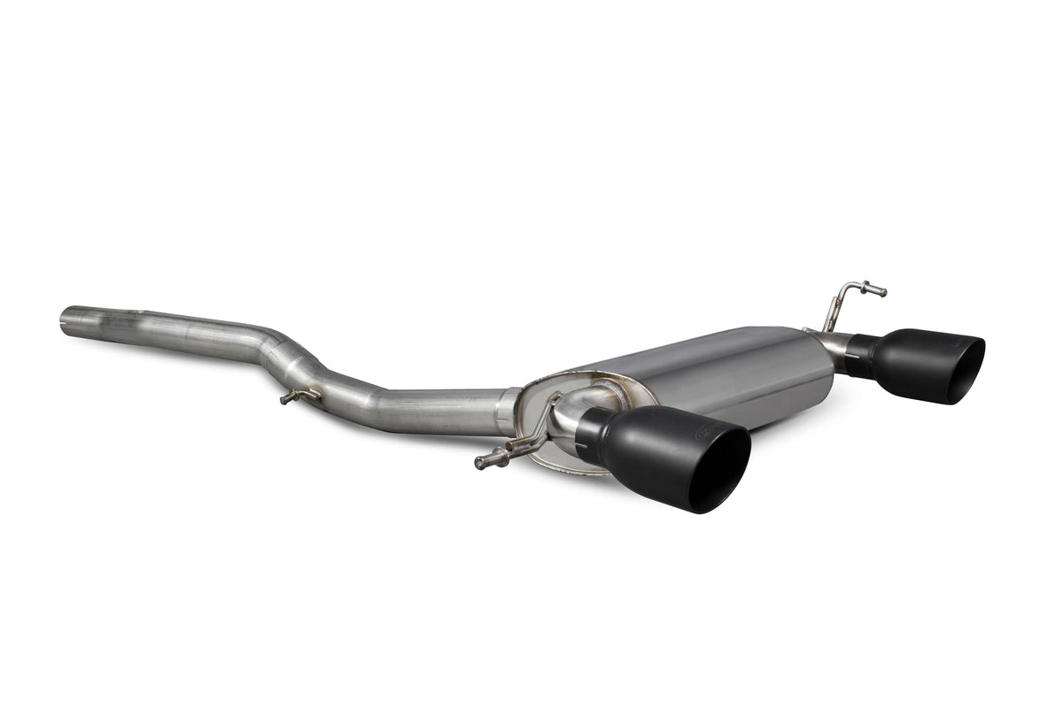 Scorpion Audi TT Mk1 quattro sport non-resonated cat-back exhaust system installed on a vehicle, featuring polished stainless steel pipes.