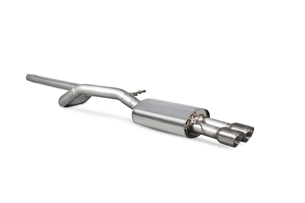 Scorpion Volkswagen Polo Gti 1.8T 9n3 non-resonated cat-back exhaust system with polished stainless steel pipes and exhaust tips.