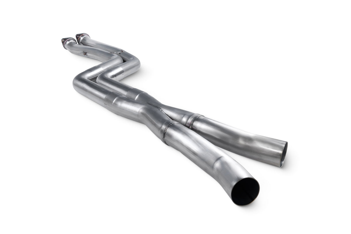 Scorpion BMW X3 M and X4 M GPF Delete Pipe, non-resonated Competition exhaust component with sleek metal finish and connection points.