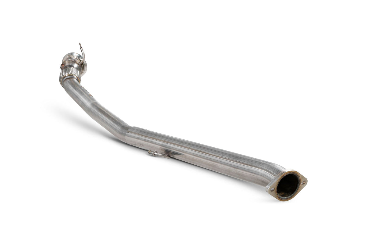 Scorpion Toyota GR Yaris circuit pack de-cat downpipe with GPF delete, showing the stainless steel exhaust component installed under the vehicle.