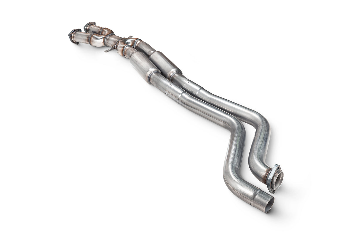 Scorpion BMW M3 E46 centre exhaust section showing shiny metal pipe and connection points for replacement exhaust upgrade