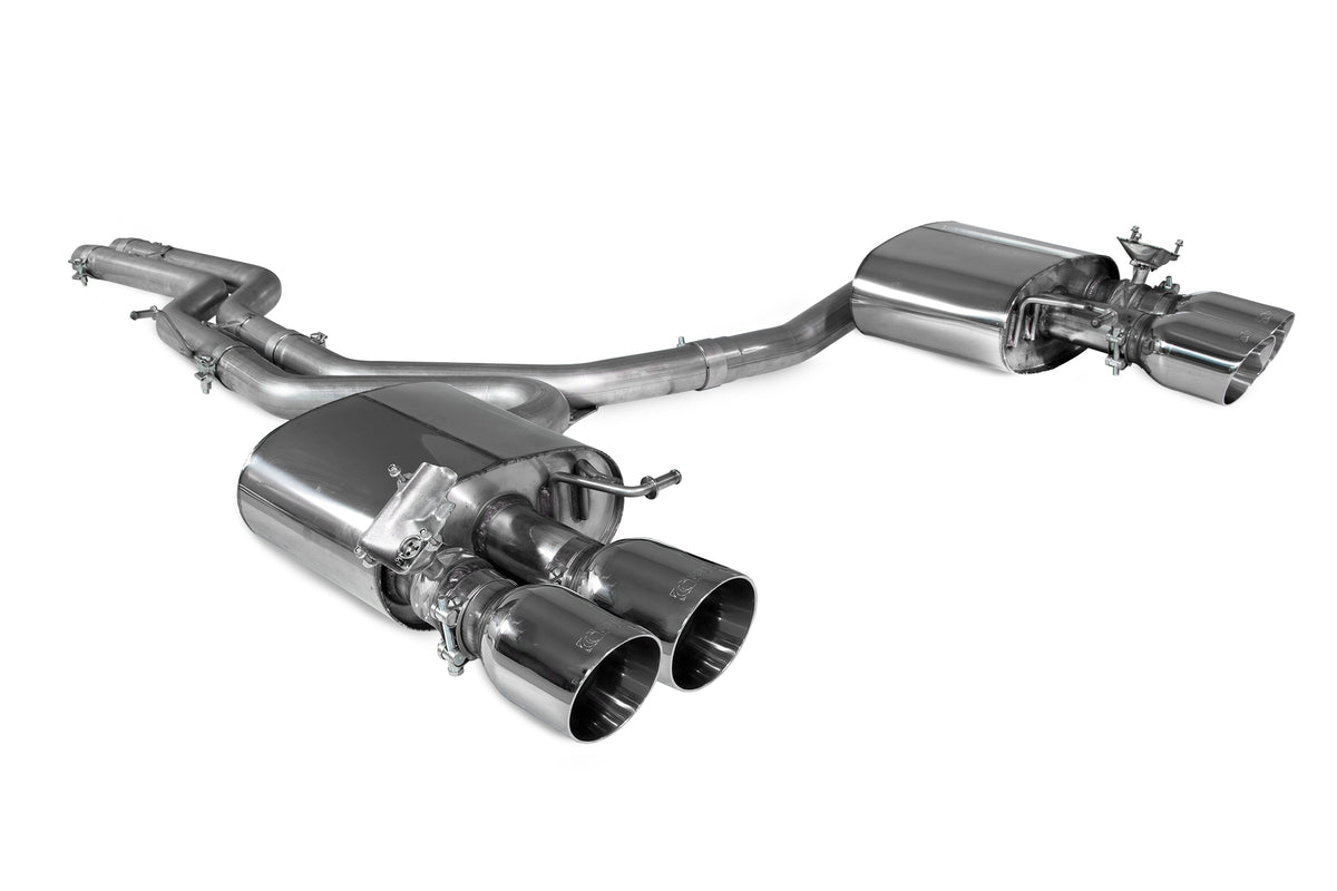 Scorpion Audi S4 B9 quattro 3.0T V6 Avant half exhaust system, non-resonated, non-GPF model, showing the exhaust pipes and muffler.