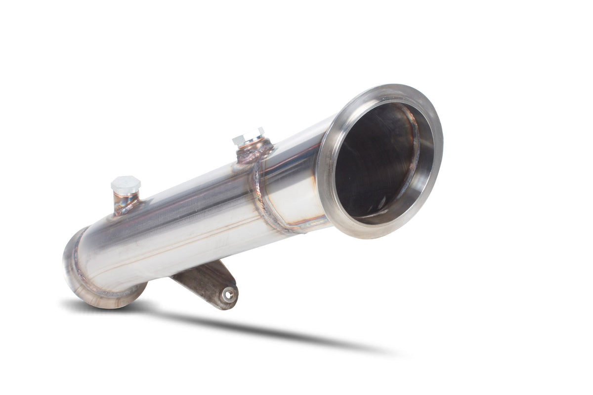 Scorpion BMW M135 F20 de-cat downpipe, metallic exhaust part with welds and flanges, designed for performance upgrades