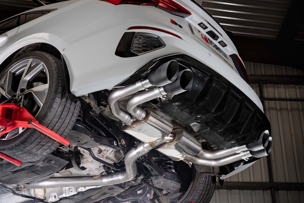 Scorpion Audi S3 8Y Sportback GPF-Back Exhaust System with dual exhaust tips and polished stainless steel finish.