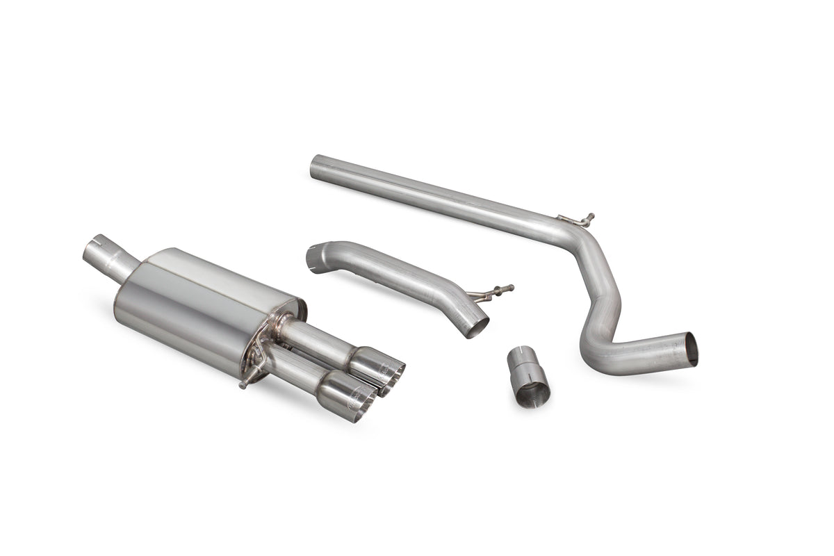 Scorpion Volkswagen Polo Gti 1.8T 9n3 cat-back exhaust system showing stainless steel pipes and muffler for performance upgrade
