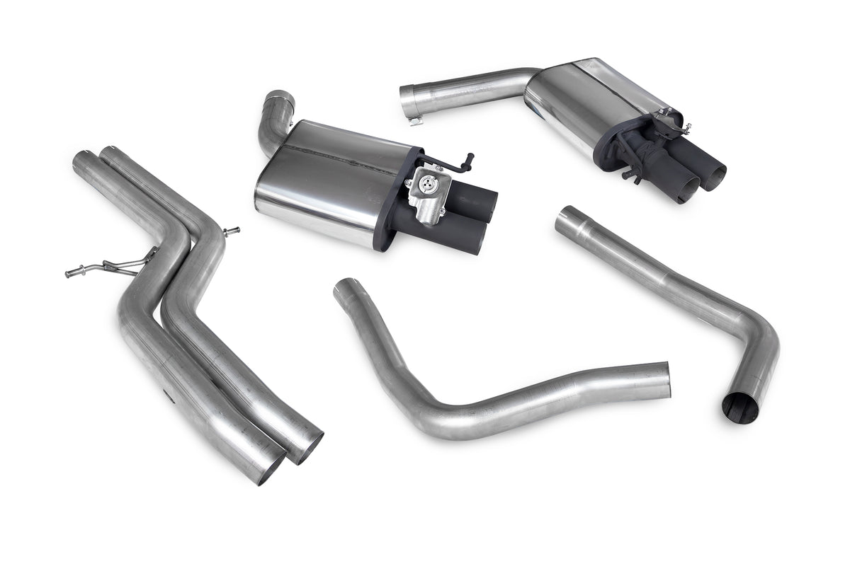 Scorpion Audi RS6 C7 Avant and RS7 C7 non-resonated half exhaust system with polished metal pipes and dual exhaust tips.
