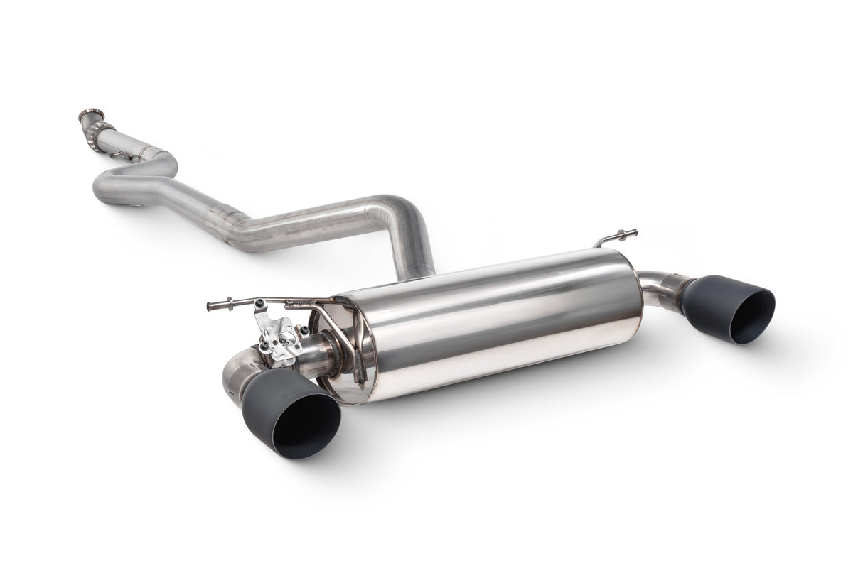 Scorpion BMW M135i F20/F21 cat-back exhaust system with xDrive, non-resonated pipes and valve, installed on a BMW.