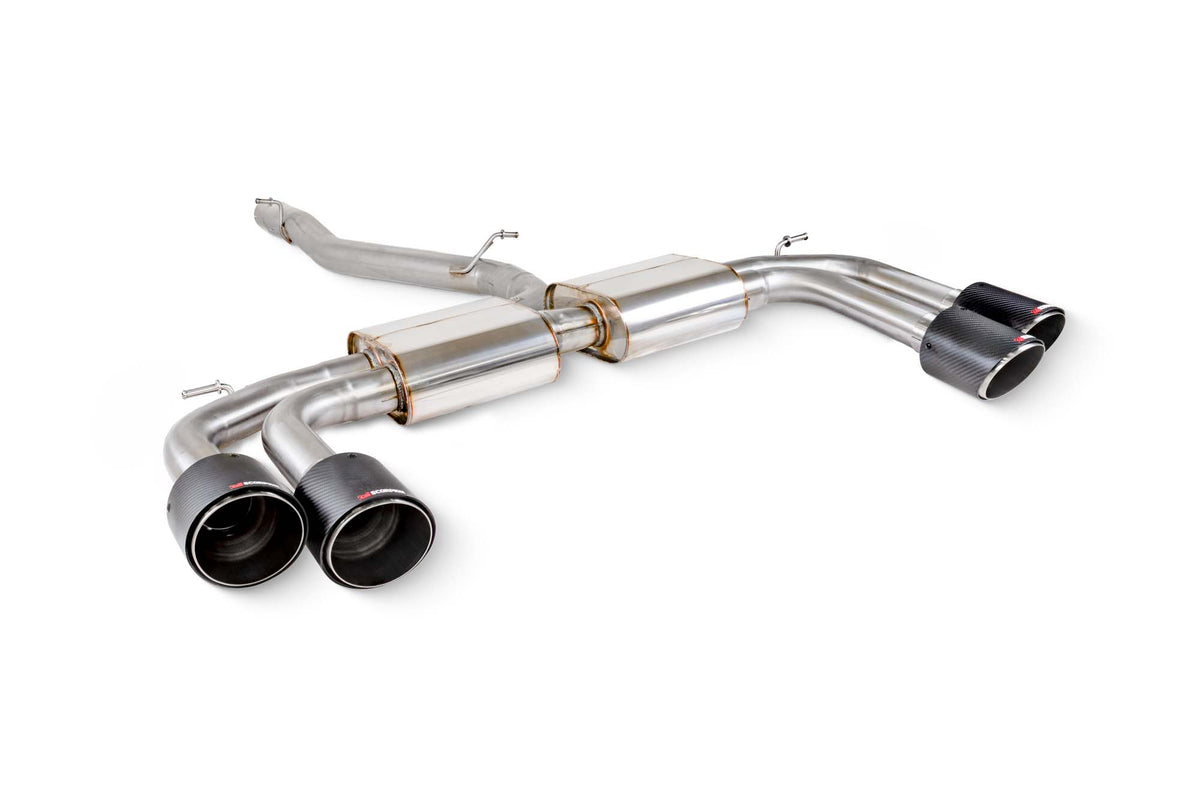 Scorpion Audi S3 8Y Sportback GPF-Back Exhaust System with non-resonated cat and high-performance exhaust pipes.