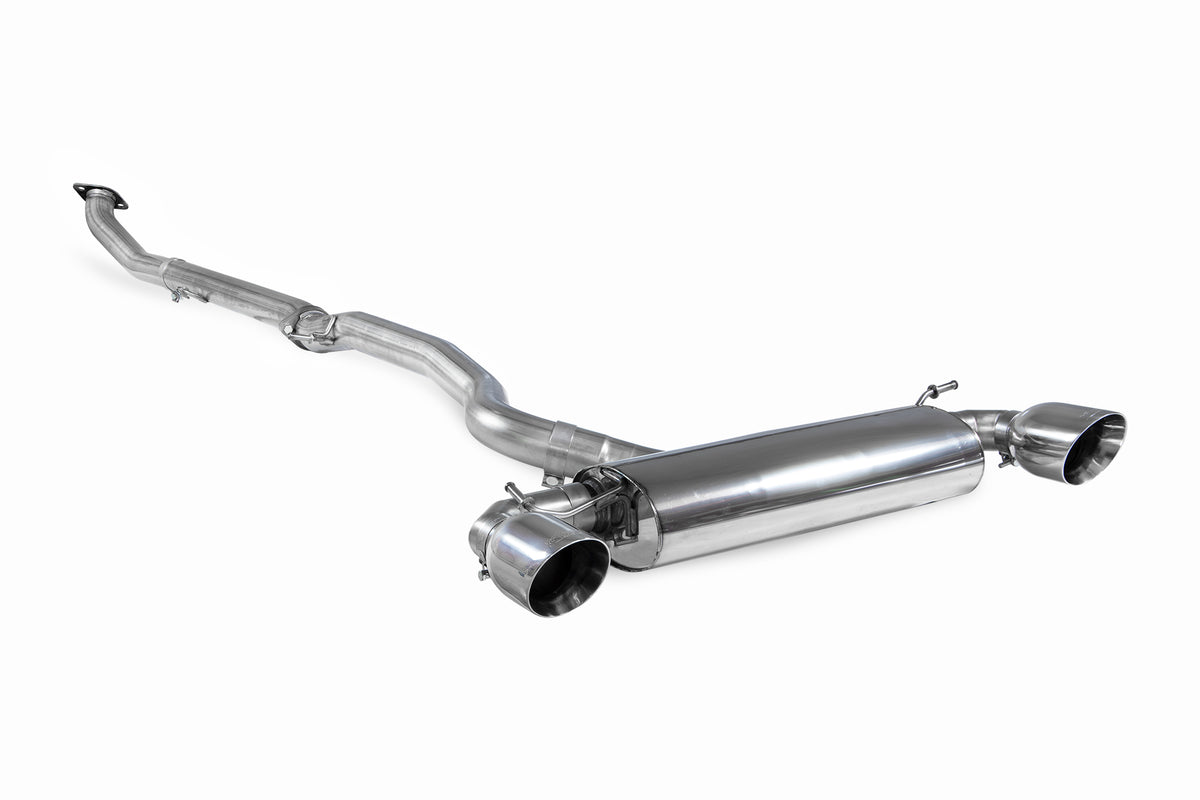 Scorpion Toyota GR Yaris GPF-Back Exhaust System with Circuit Pack, non-resonated, pre-facelift model, showing the exhaust pipes and muffler.