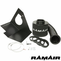 Ramair performance foam air filter and heat shield induction kit installed in a BMW E46 3 Series 330 Challenge model.