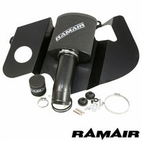 Ramair Abarth Fiat 500 1.4T and esseesse 595 air filter induction intake kit installed, showing the sleek air filter and intake components.