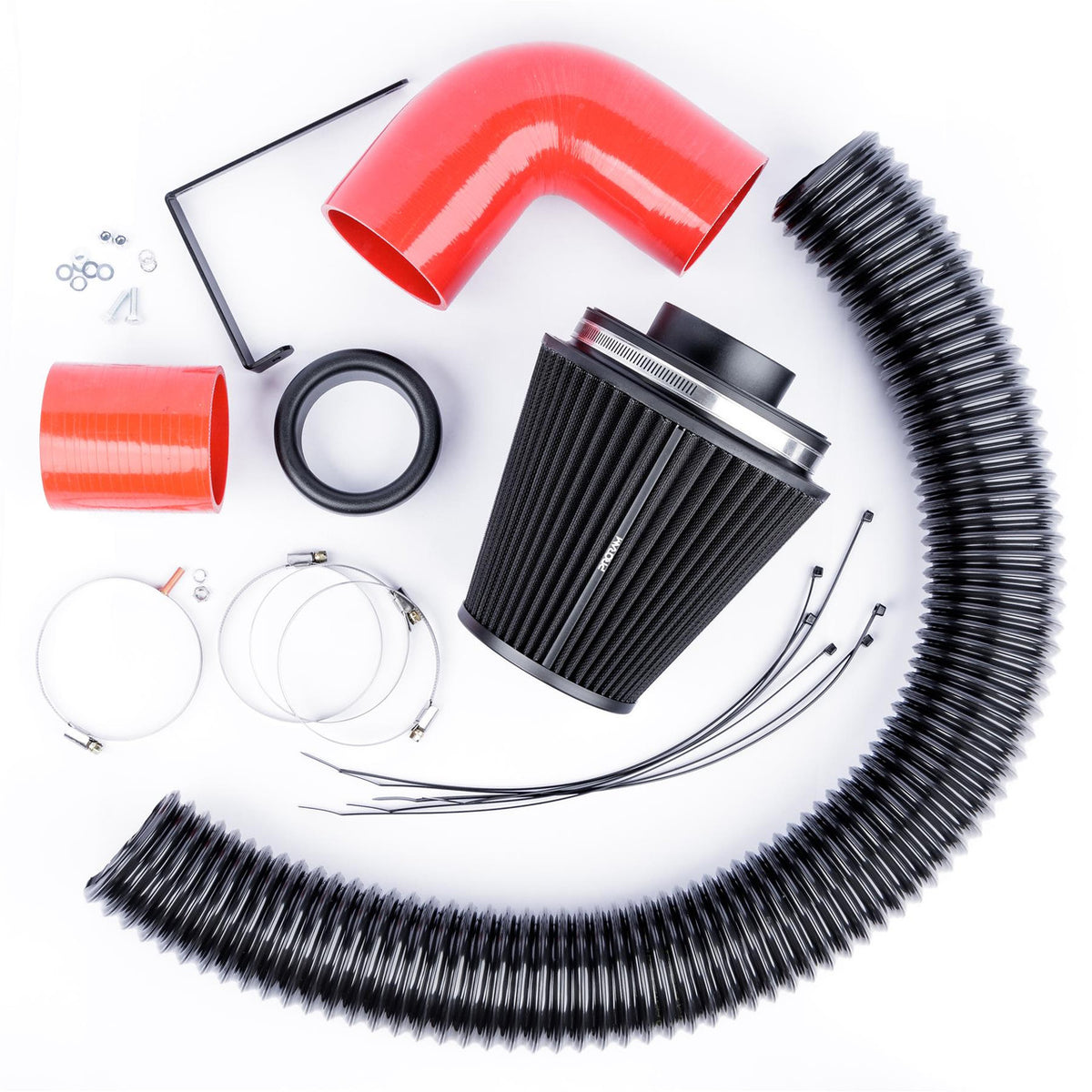 Ramair Proram induction kit with red hoses installed in a VW MK5 R32, showcasing the high-performance air intake system.