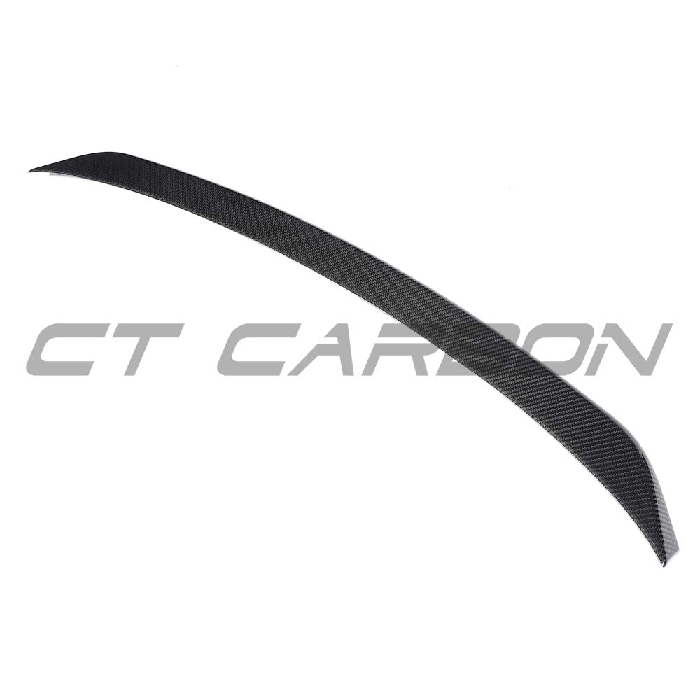 CT Carbon middle spoiler for Audi A3/S3/RS3 8Y Sportback 2022+ with carbon fiber finish, mounted on car's rear trunk.