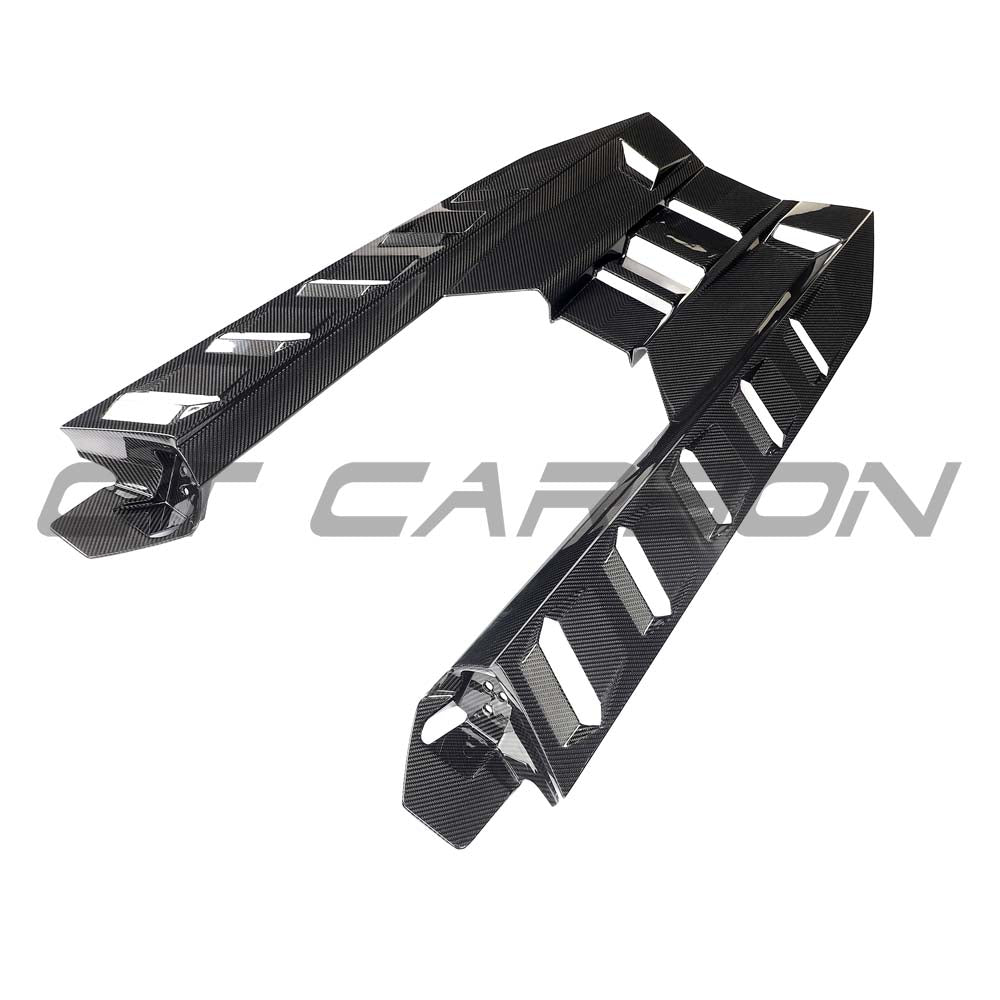 Lamborghini Revueltò carbon fibre engine cover and roof scoop by CT Carbon, showcasing sleek, high-performance automotive design.