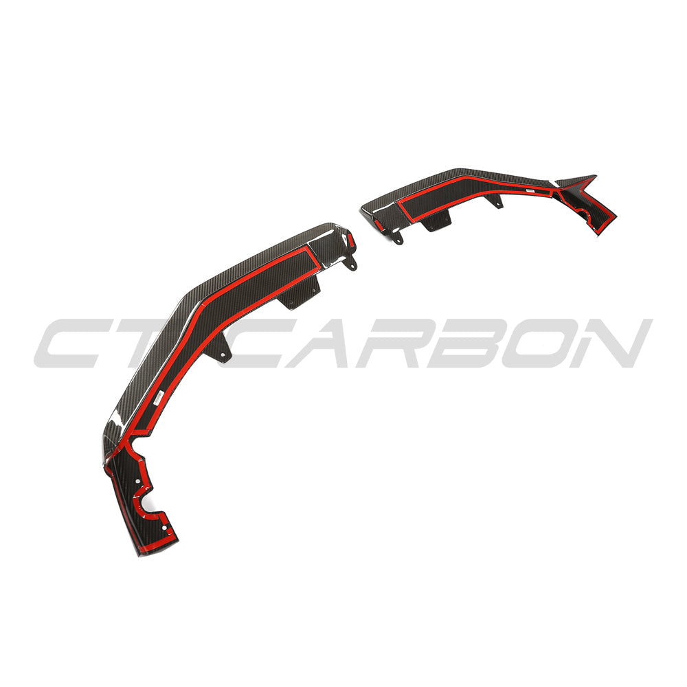 BMW F95 X5M 2023+ CT Carbon carbon fibre splitter installed on front bumper, showcasing sleek aerodynamic design.