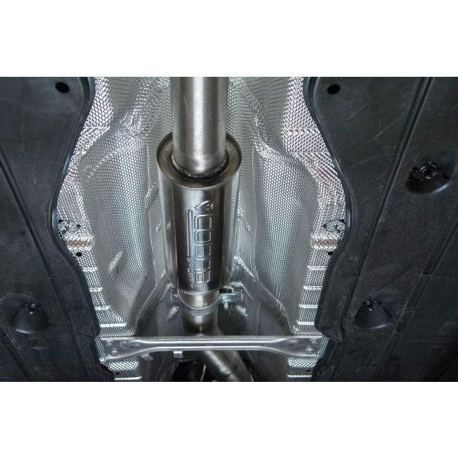 Cobra Sport VW Golf GTI Mk7.5 2.0 TSI turbo back performance exhaust system with polished metal finish and dual exhaust tips.