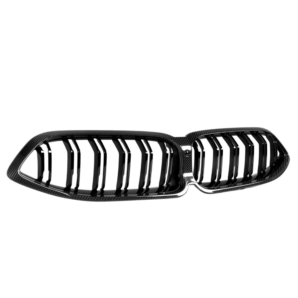 BMW 8 Series G14 G15 G16 LCI carbon fiber double slat grille by CT Carbon, featuring a sleek, textured black design.
