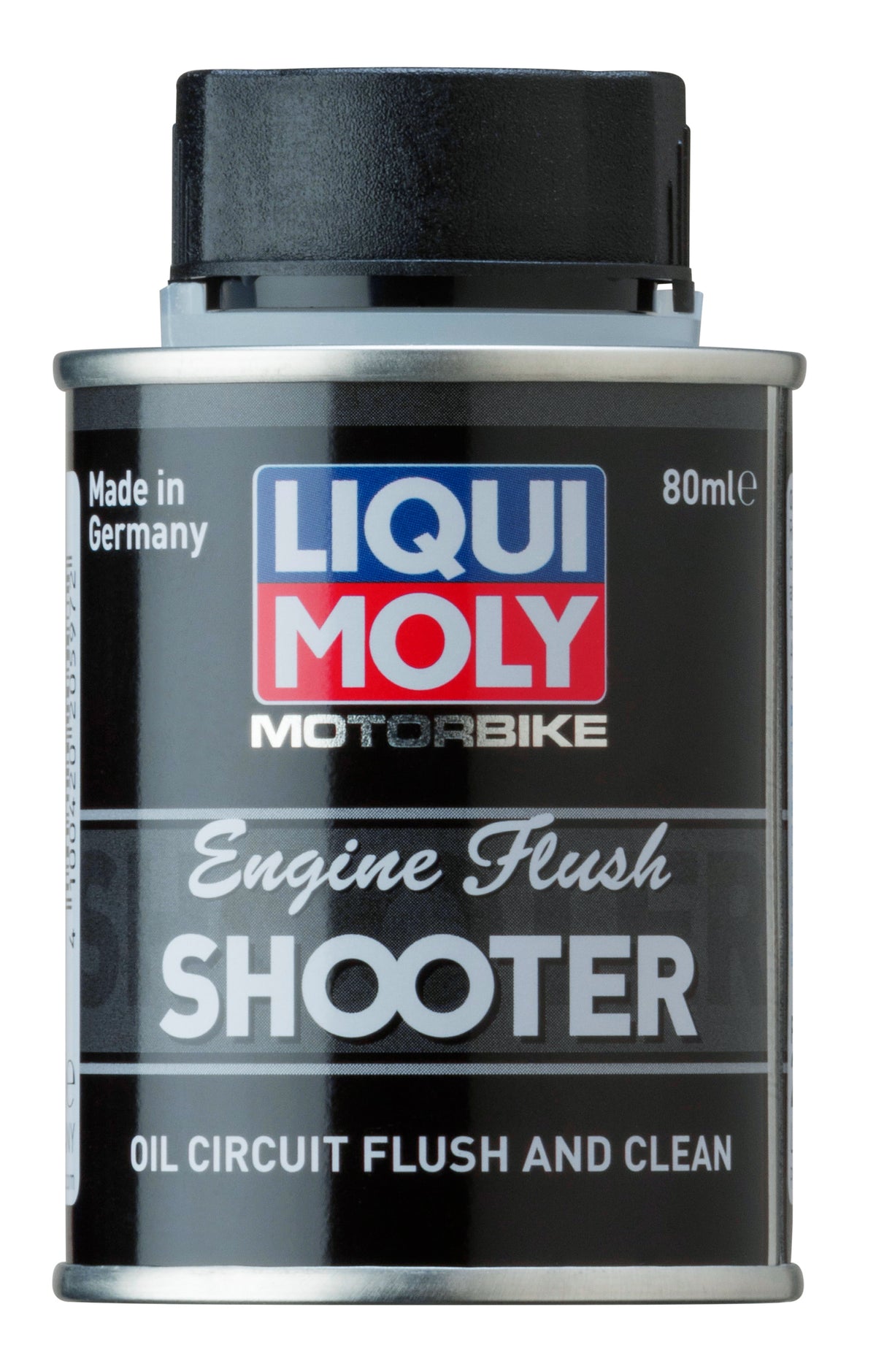 Liqui Moly Motorbike Engine Flush Shooter 80ml bottle, motorcycle engine maintenance product with orange cap and label.