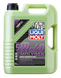 Liqui Moly Molygen New Generation 5W-40 engine oil bottle with label and cap, designed for automotive engine lubrication.