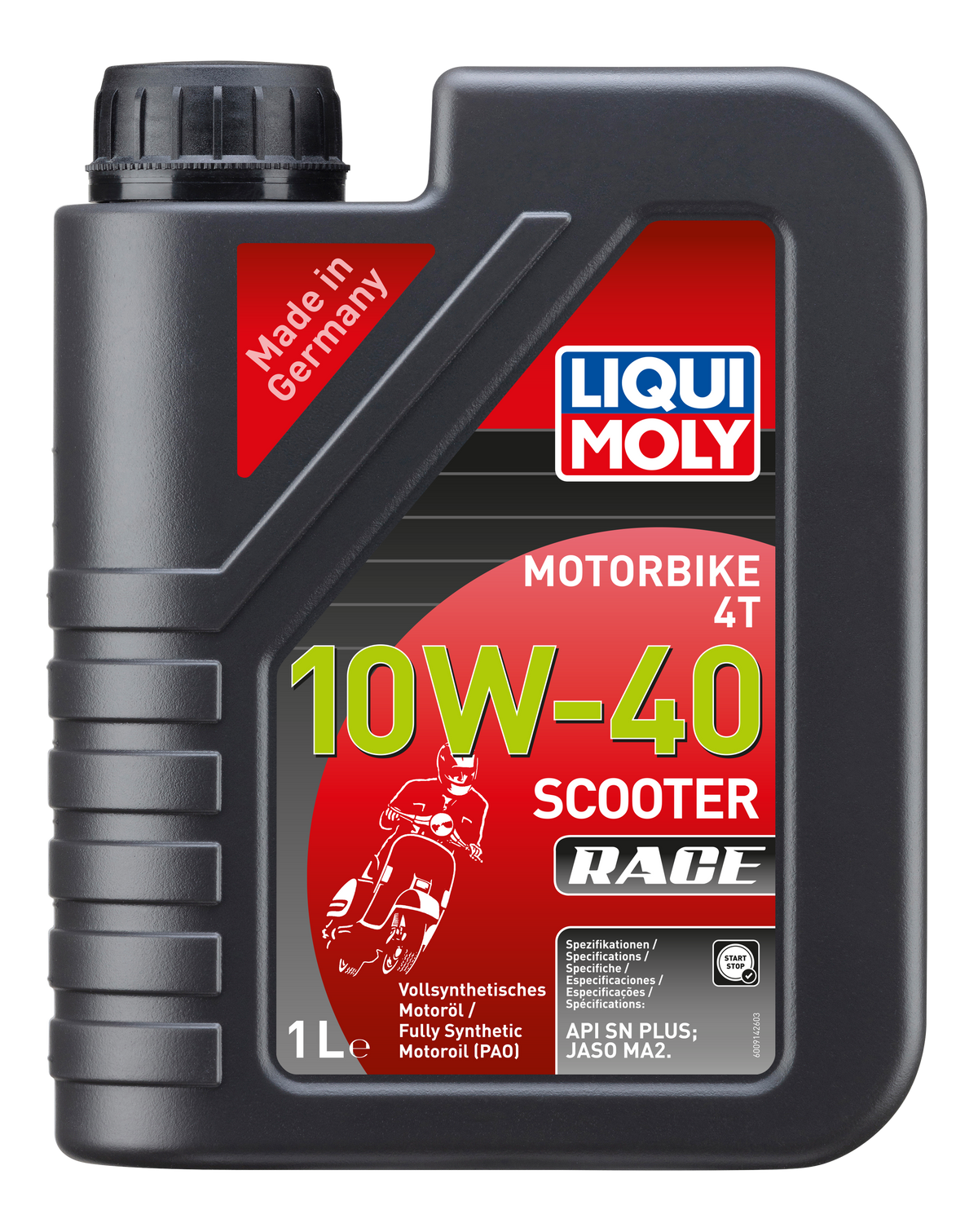 Liqui Moly Motorbike 4T 10W-40 Scooter Race 1L bottle with label, motor oil for motorcycles and scooters.