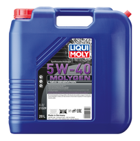 Liqui Moly Molygen New Generation 5W-40 engine oil container, clean label with product details, for automotive engine lubrication.