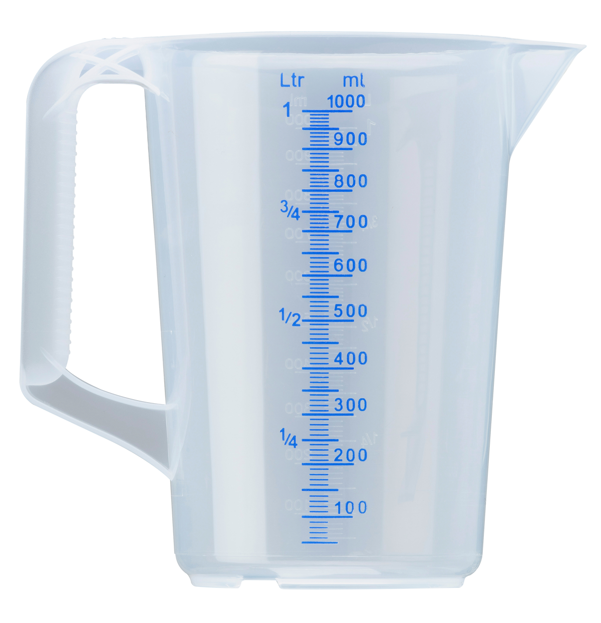 Transparent Liqui Moly measuring cup for workshop tools, showing clear measurement markings and a sturdy handle for precise pouring.
