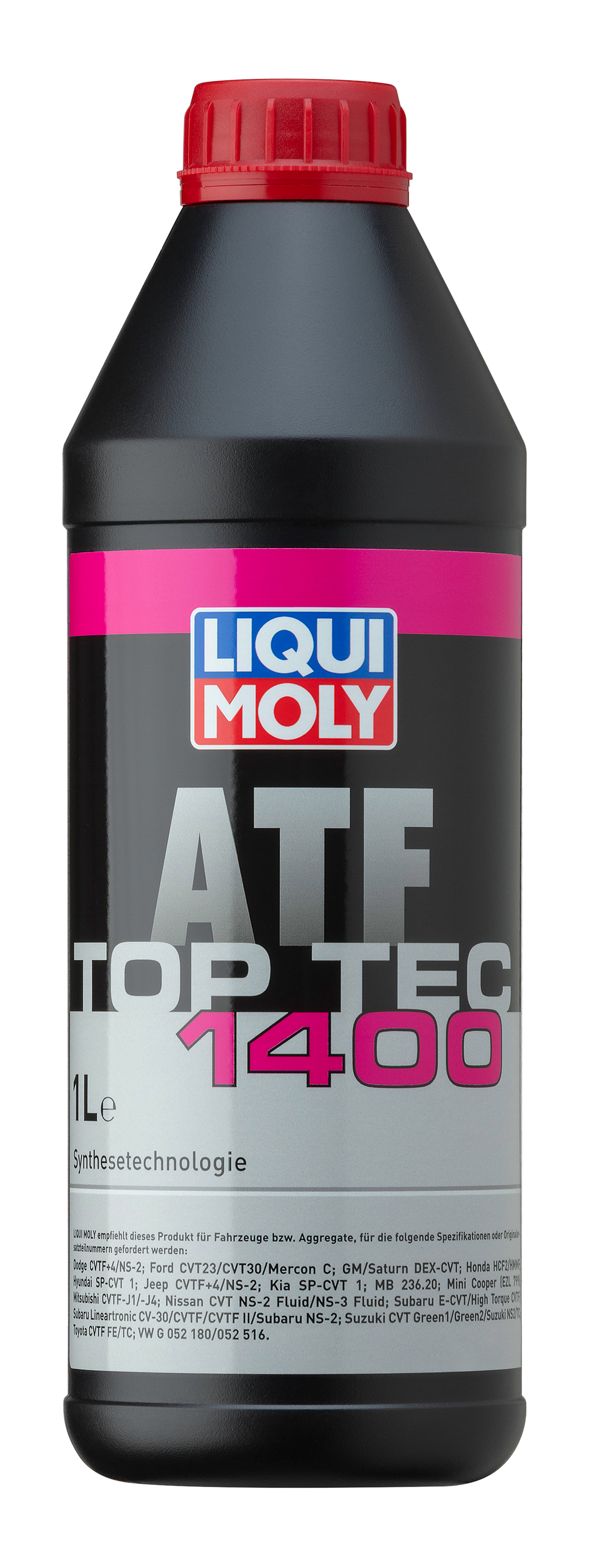 Liqui Moly Top Tec ATF 1400 gearbox fluid bottle with label, designed for automatic transmissions and vehicle lubrication.