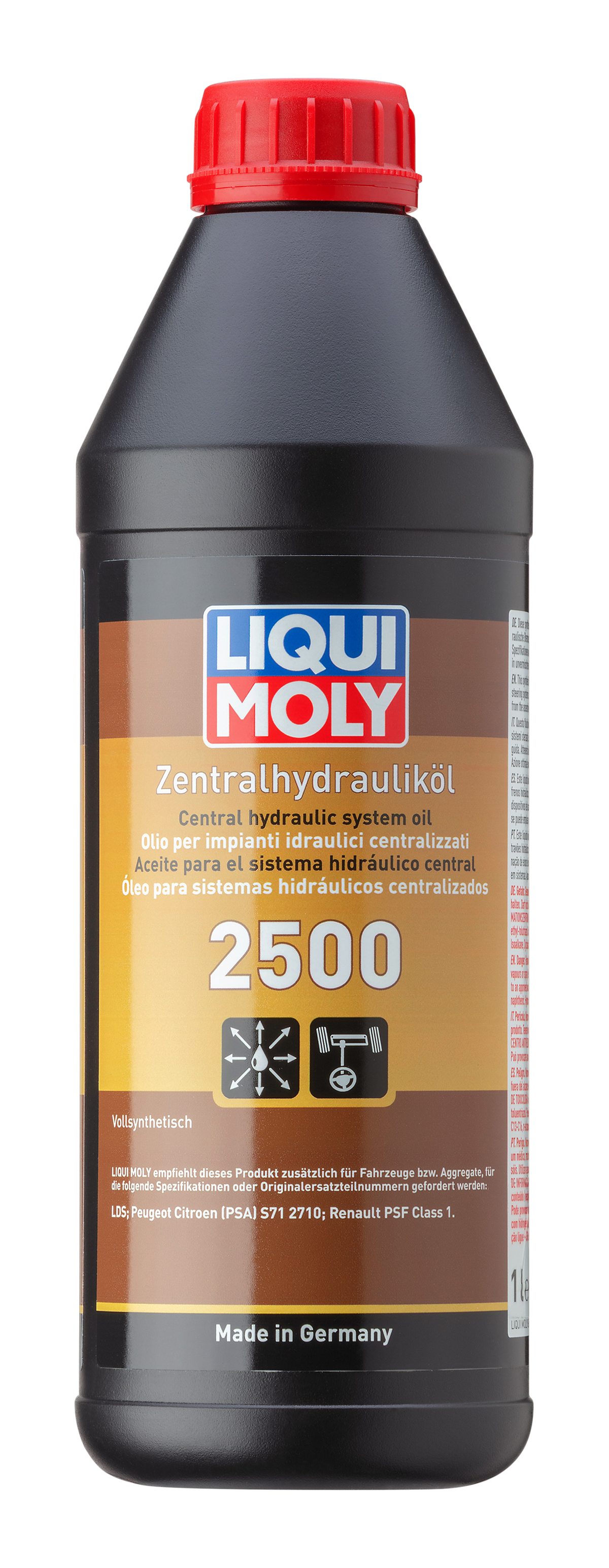 Liqui Moly Central Hydraulic System Oil 2500 gearbox fluid bottle, 1L container with label and cap.