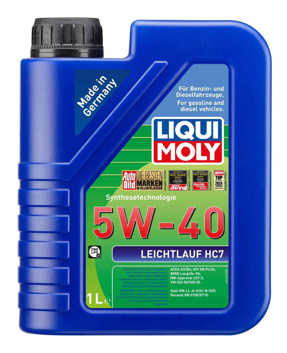 Liqui Moly Smooth Running HC7 5W-40 engine oil container, high-quality motor oil for vehicle engine lubrication.