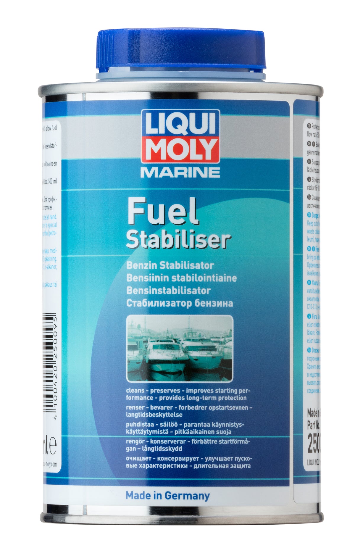 Liqui Moly Marine Fuel Stabiliser 500ml bottle with label, designed for boat fuel system protection and fuel stability.