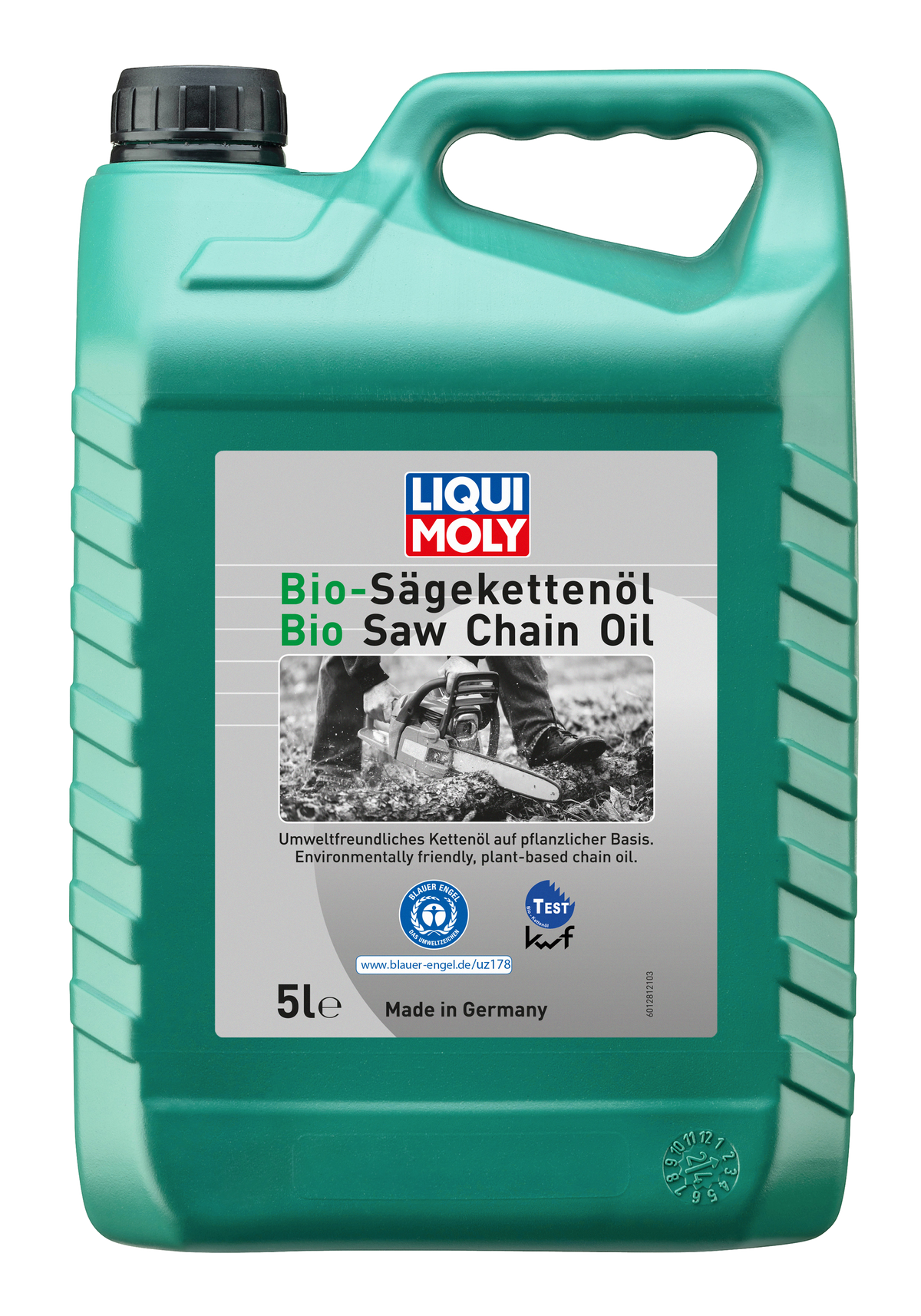 Liqui Moly Bio Chainsaw Oil in a container, suitable for commercial and agricultural chainsaws, with eco-friendly formulation.