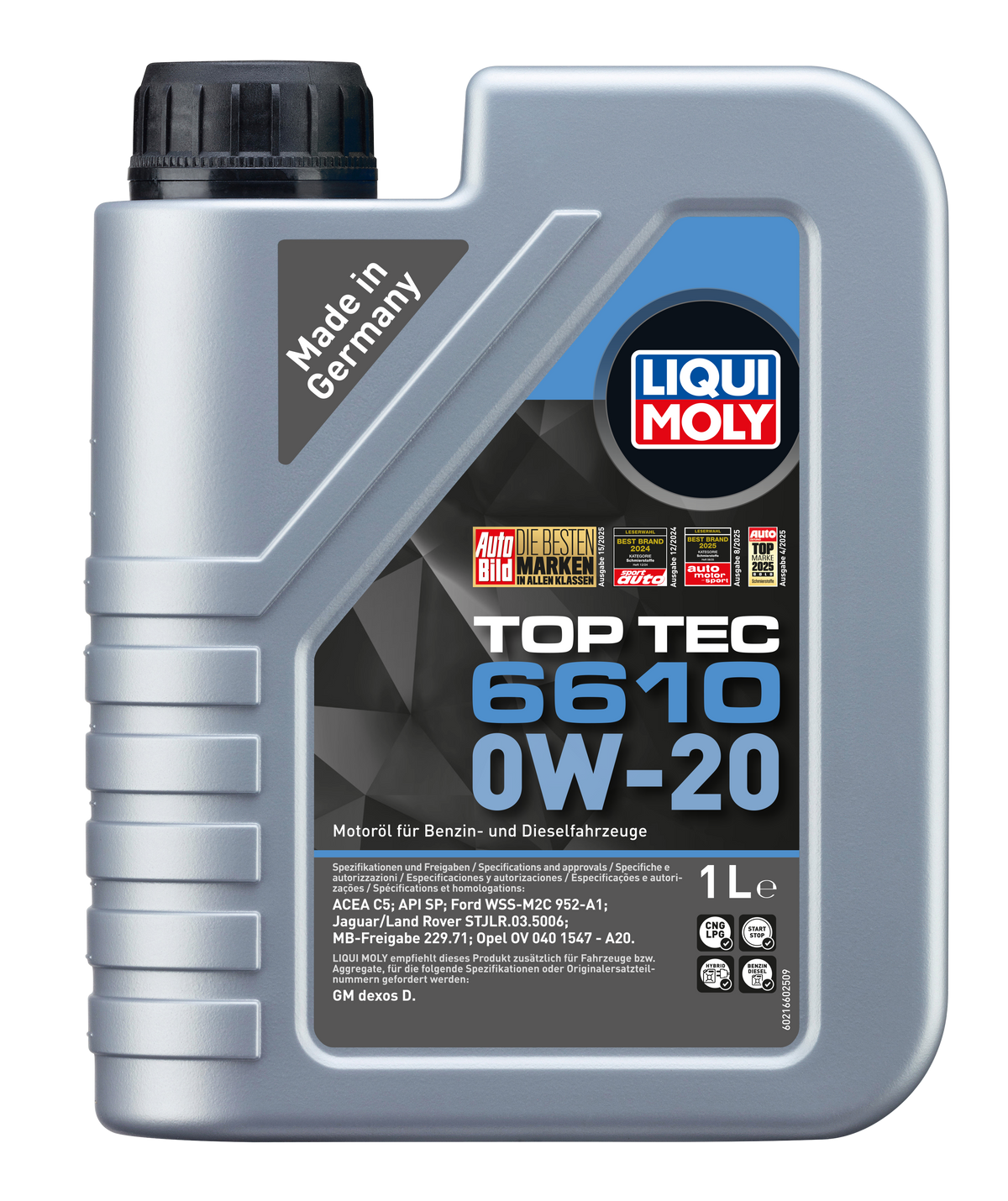 Liqui Moly Top Tec 6610 0W-20 engine oil container showing the Liqui Moly logo and product label.