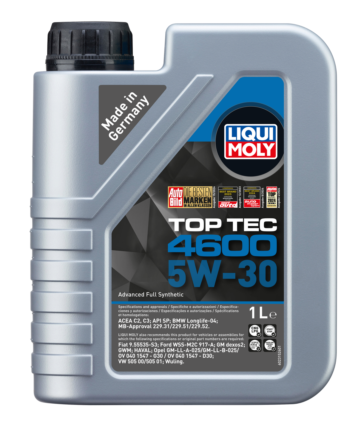 Liqui Moly Top Tec 4600 5W-30 engine oil bottle with label, showcasing the automotive lubricant for engine maintenance.