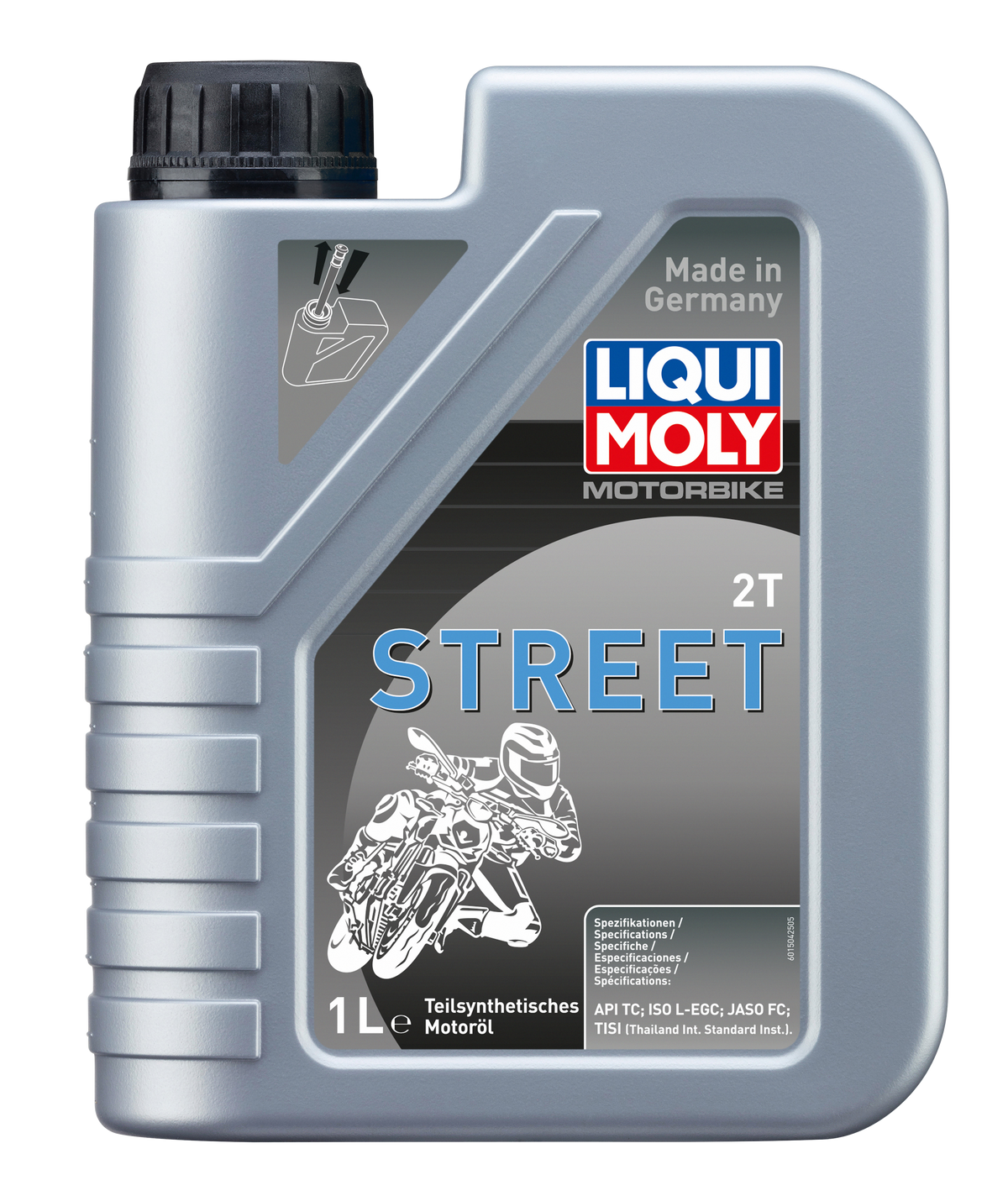 Liqui Moly Motorbike 2T Street motorcycle oil bottle with label, designed for two-stroke street motorcycles.