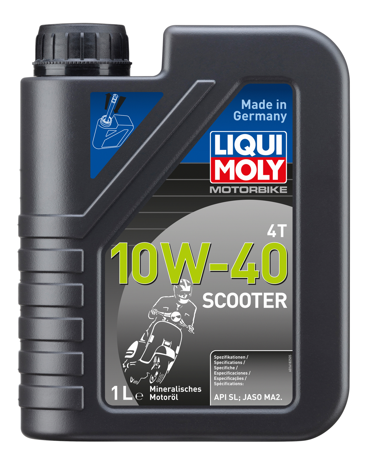 Liqui Moly Motorbike 4T 10W-40 scooter engine oil 1L bottle with label and cap, suitable for motorcycle engines