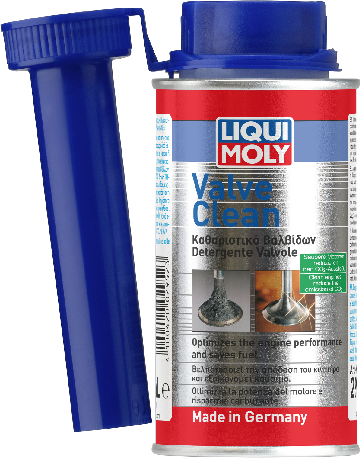 Liqui Moly Valve Clean additive bottle with label, 150ml for engine valve cleaning and maintenance.