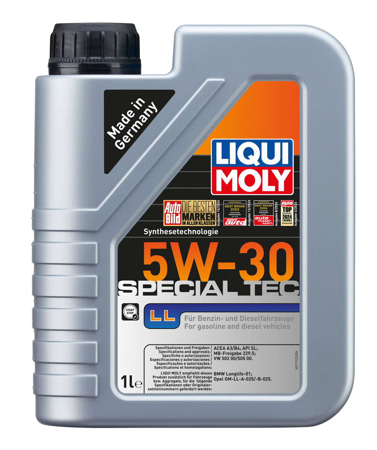 Liqui Moly Special Tec LL 5W-30 engine oil container, high-quality motor oil for vehicle engine lubrication