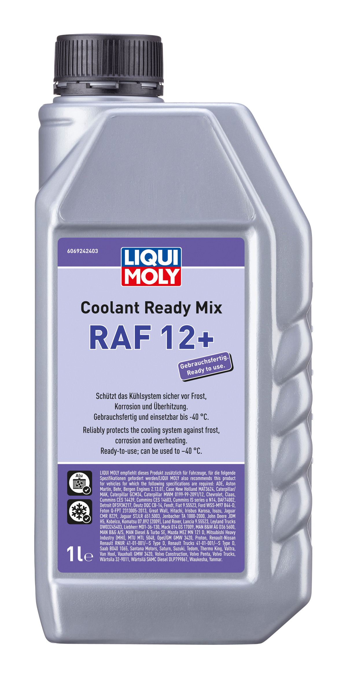 Liqui Moly Cool Ready Mix RAF12 Plus coolant bottle with label, showcasing the Liqui Moly logo and product details.