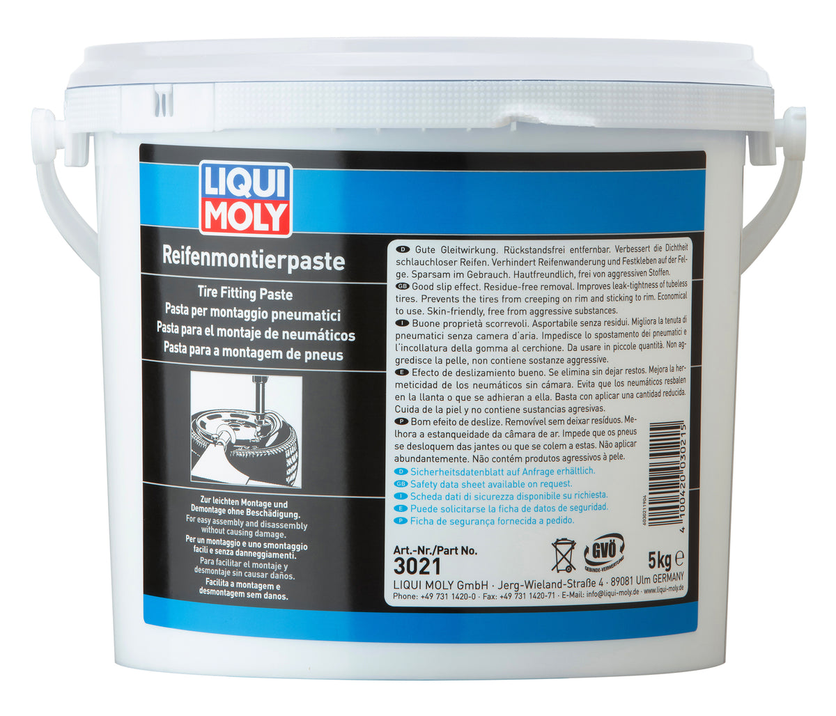 Liqui Moly Tire Fitting Paste 5kg container, a grease and lubricant used for tire installation and sealing.