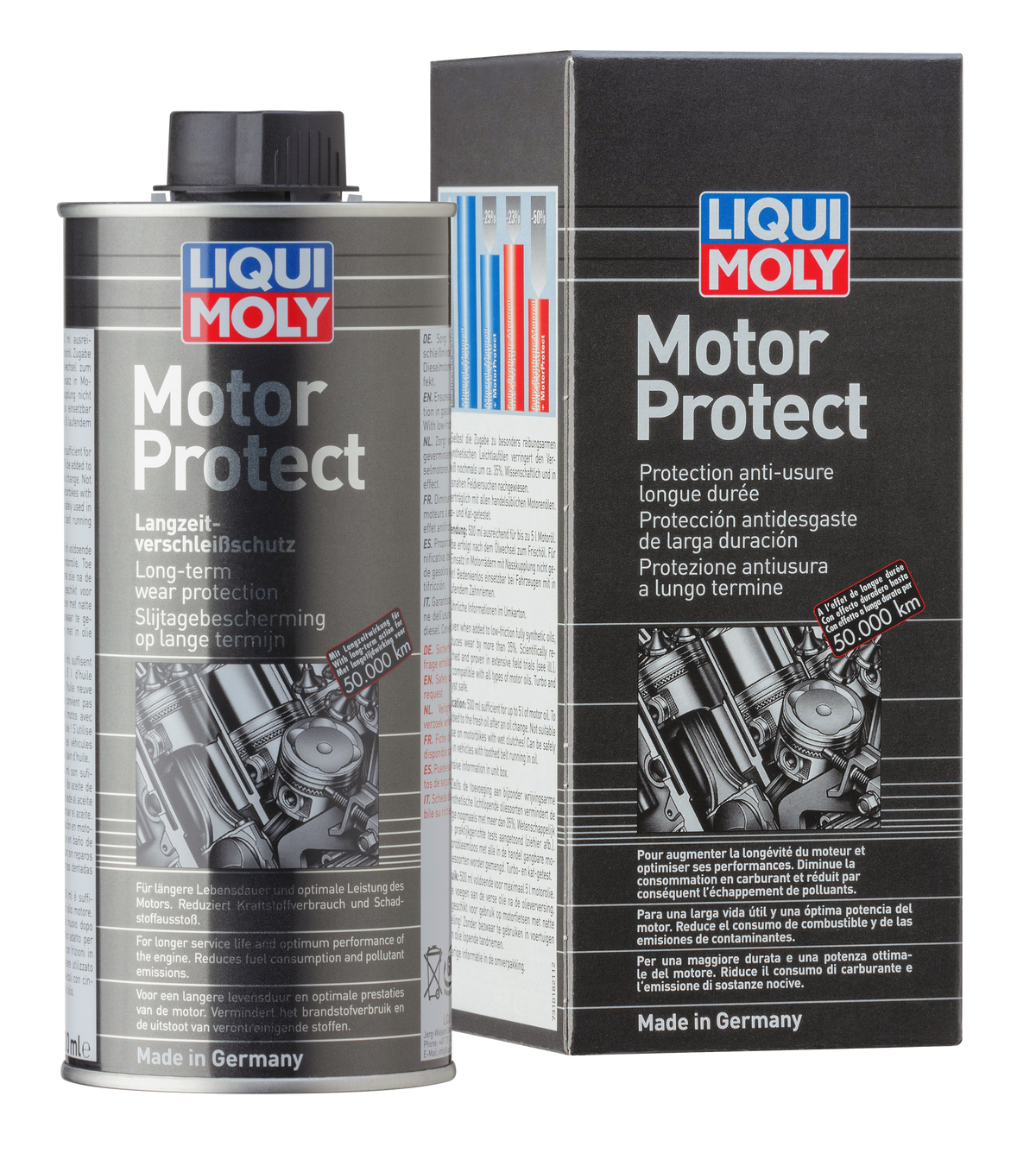 Liqui Moly Motor Protect additive bottle for engine treatment, 500ml container with label and product branding.