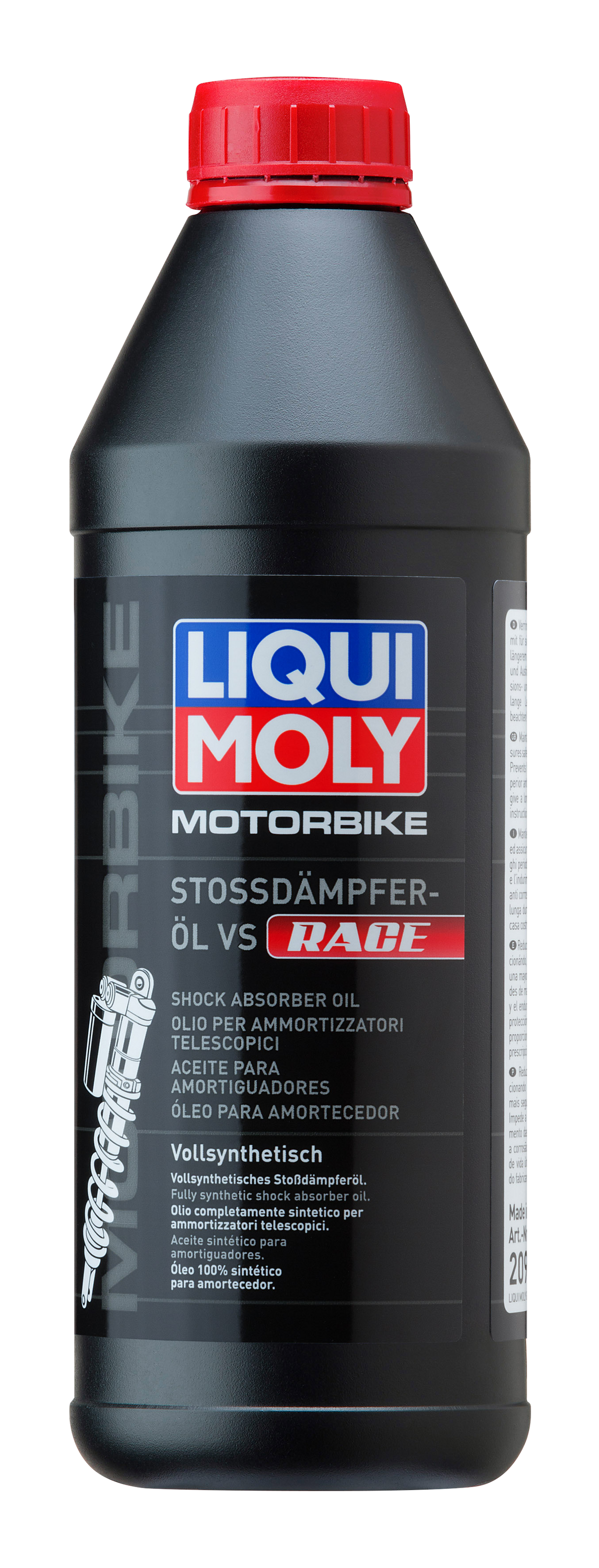 Liqui Moly Motorbike Shock Absorber Oil Race 1L bottle used for motorcycle suspension maintenance.