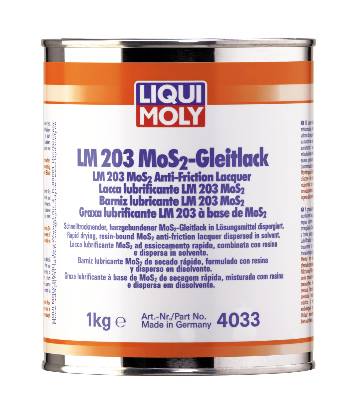 Liqui Moly LM 203 MOS2 anti-friction lacquer container, lubricant product from Liqui Moly for reducing friction and wear