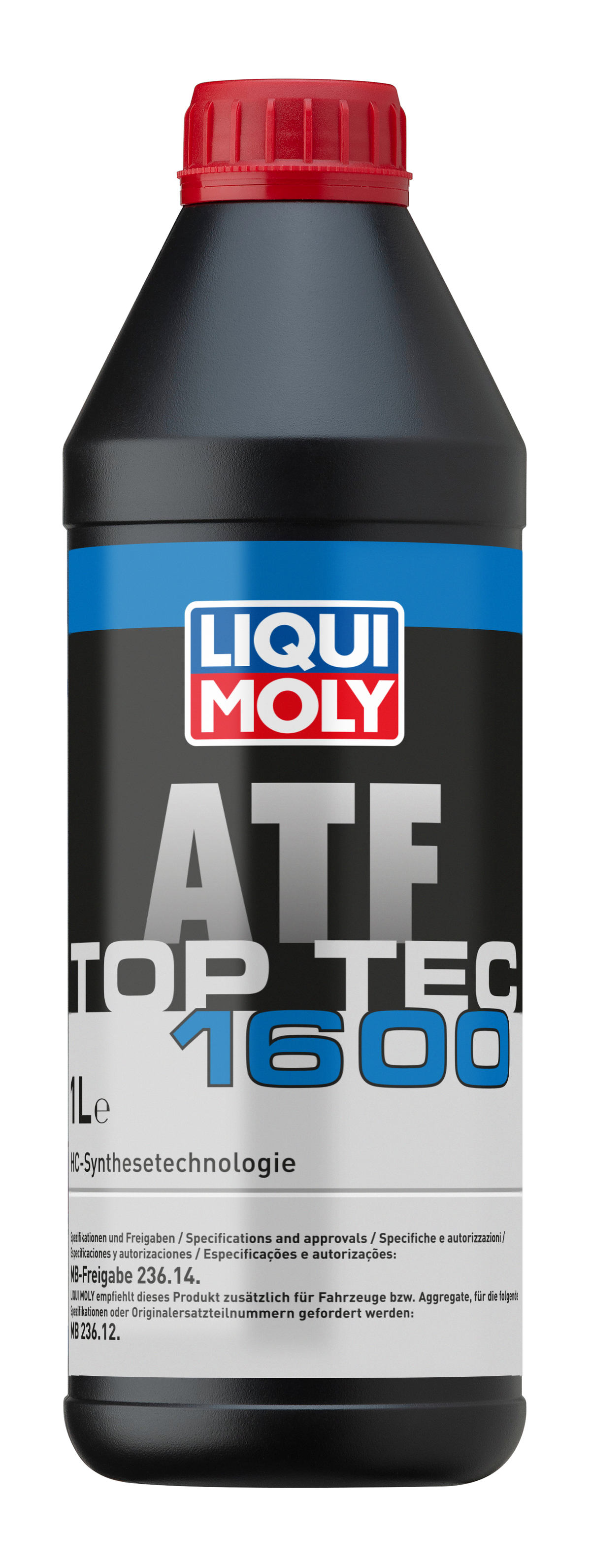 Liqui Moly Top Tec ATF 1600 gearbox fluid container, high-performance automatic transmission fluid for vehicles.