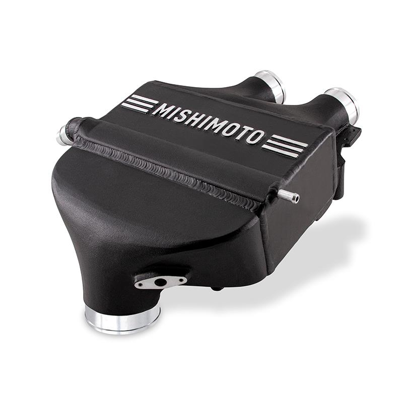 MISHIMOTO performance air-to-water intercooler for BMW F80 M3 and M4, 2015-2020, showing the core and piping.