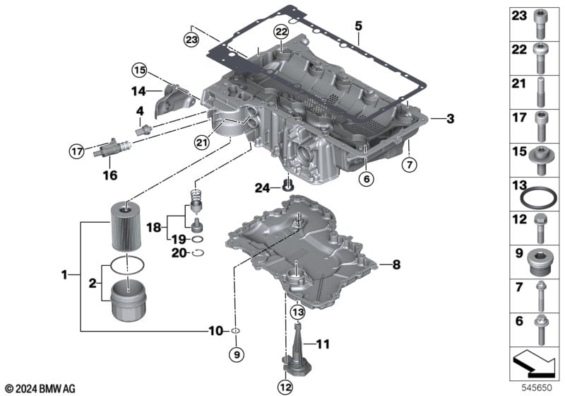 BMW S68 oil-pan technical diagram: plug07145A38759 item9 only; otherparts excluded
