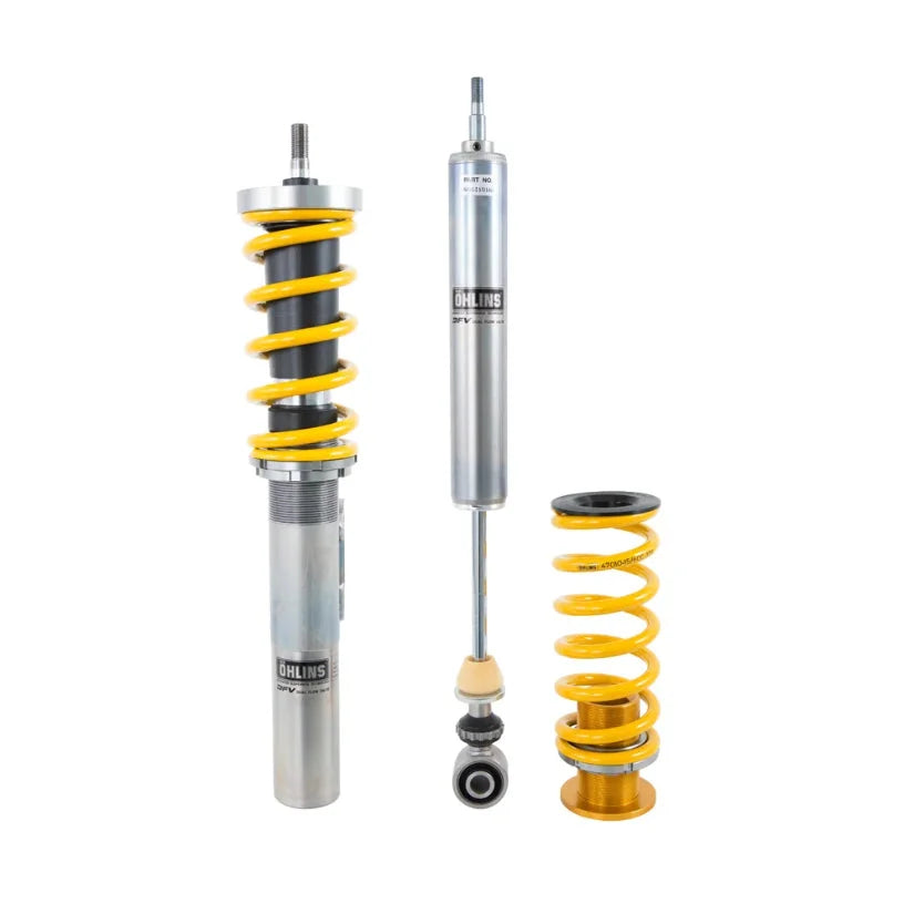 Ohlins Road & Track Coilovers DFV 1-way for Audi A3 8P FWD, showing adjustable coilover suspension components.