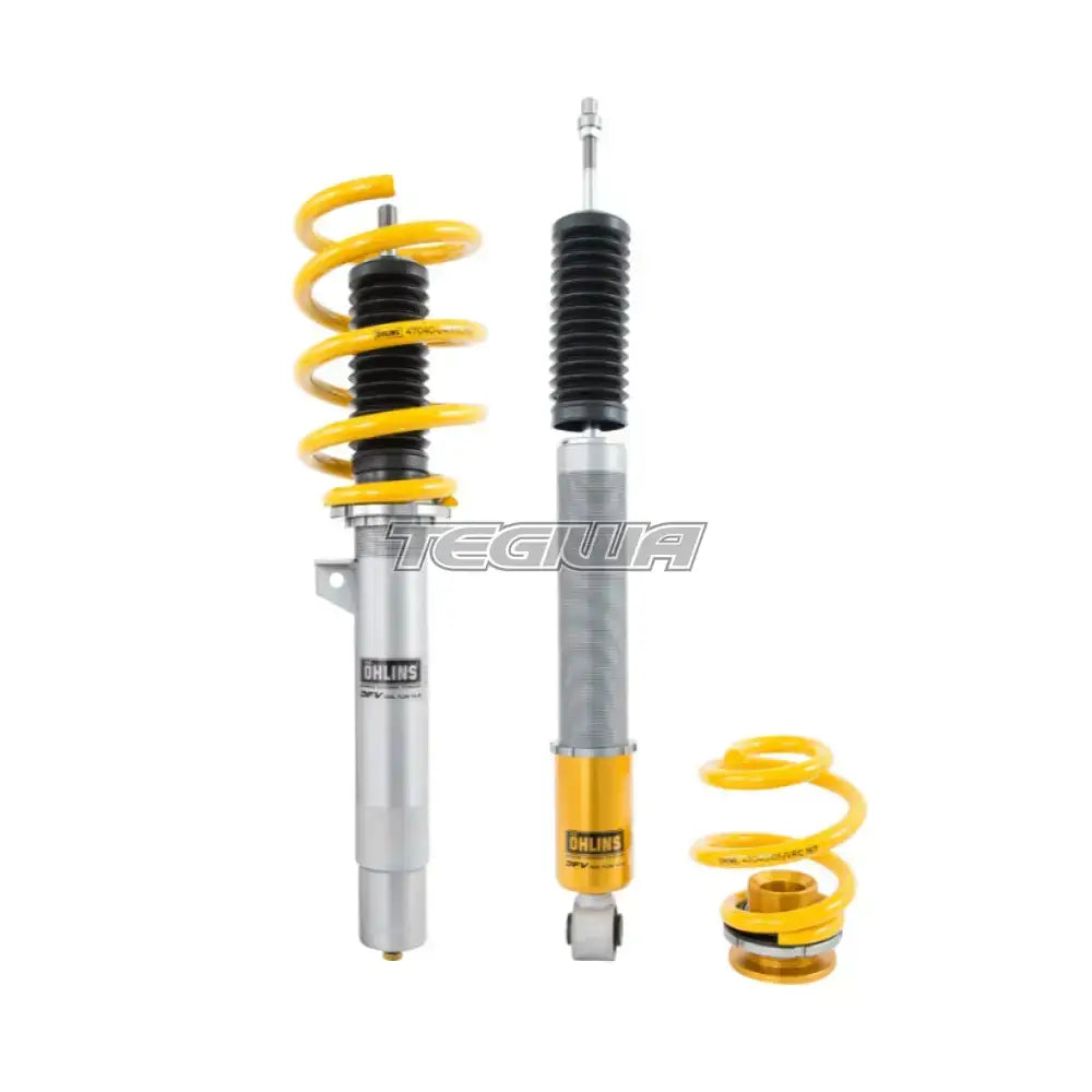 Ohlins Road & Track Coilovers DFV 1-way for BMW 3-Series E46 no xDrive, showing adjustable coilover with branding and mounting details.